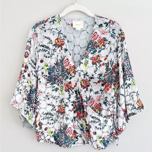 Anthropologie Maeve Umi Silk Velvet Floral Print Colorful Boho Kimono Top XLarge